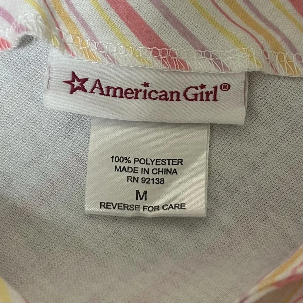American Girl Nightgown Girls Medium Pink Striped Ruffles Placket Bodice Retired
